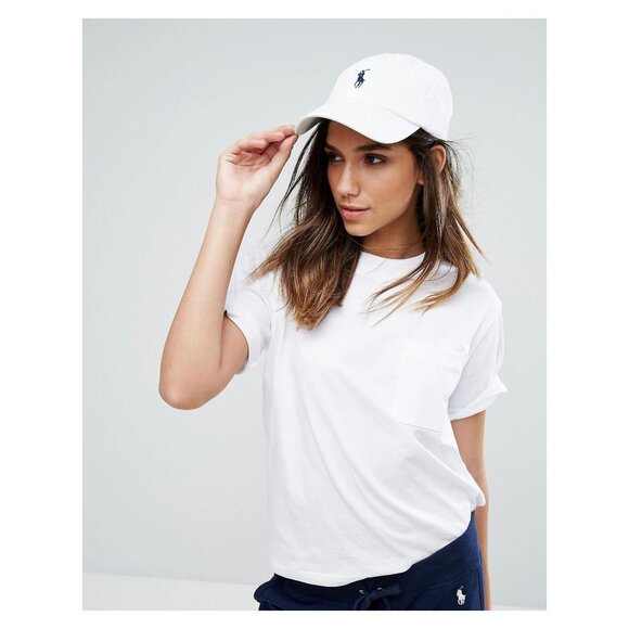 Polo Ralph Lauren Chino Cap in White & Marlin Blue One Size New Unisex Hat Mens - Picture 11 of 11